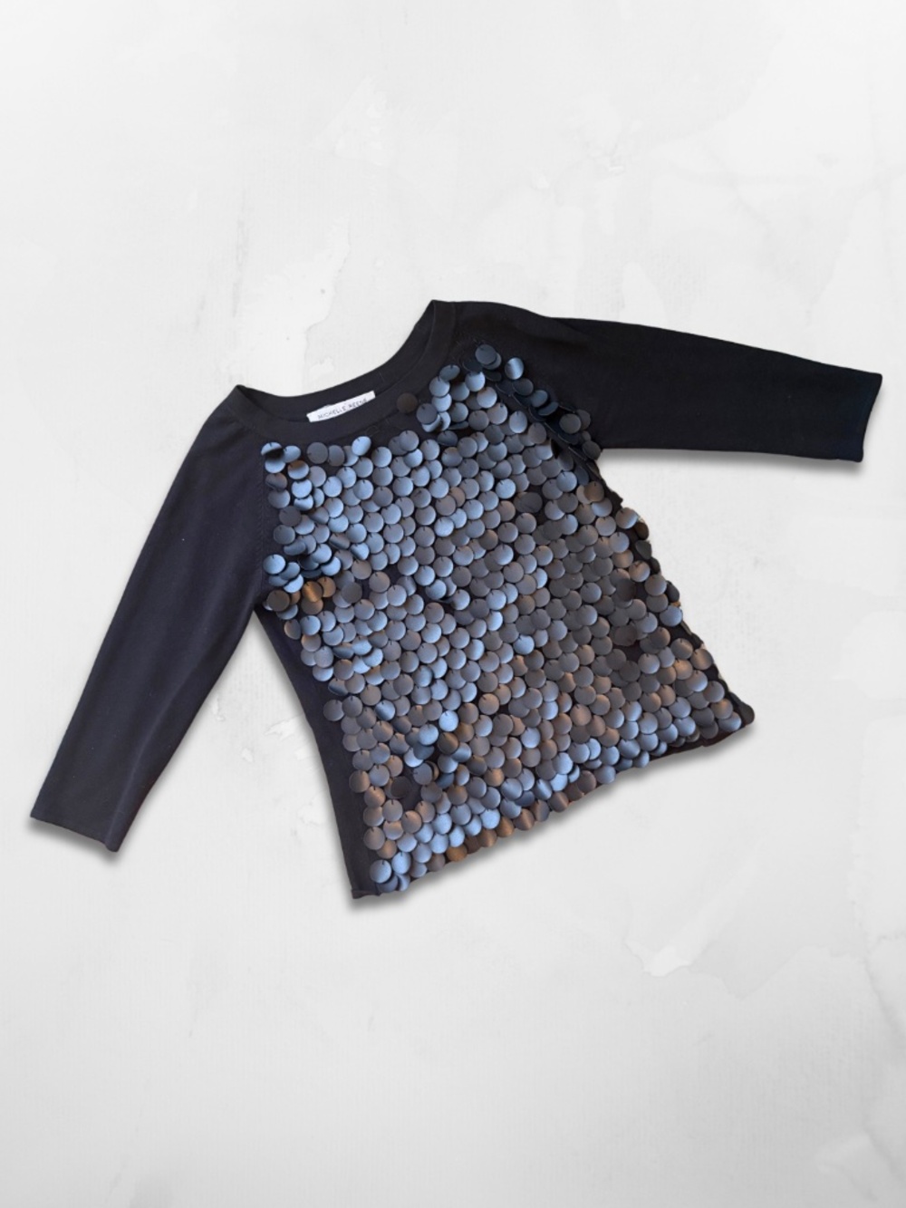 Embellished Paillette Sweater in Black, Size M
